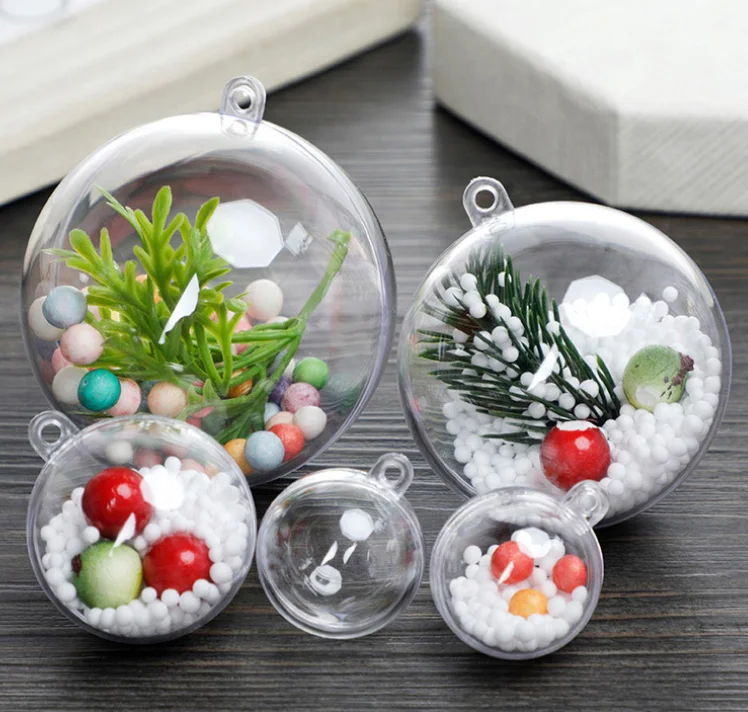 Environmentally Acrylic ball different sizes PS empty hollow hanging ball transparent for Christmas tree decoration