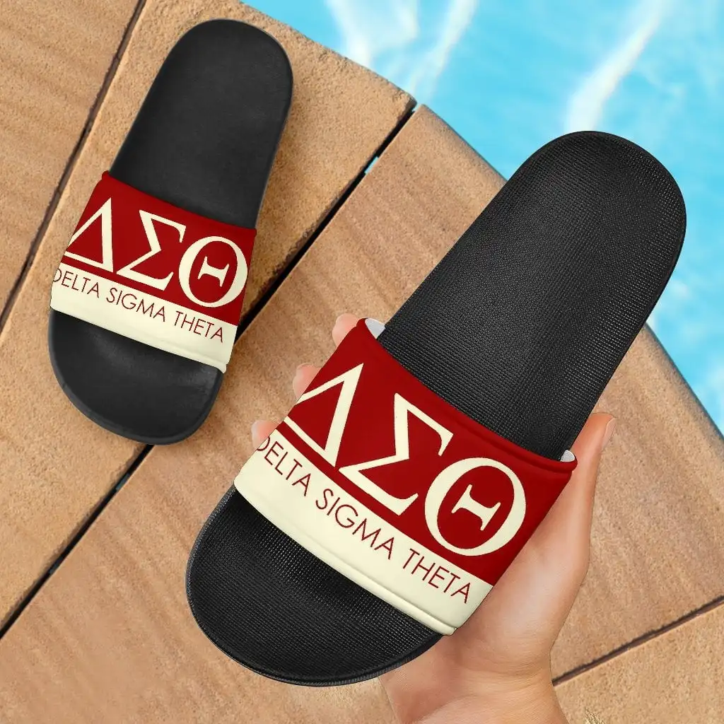 POD Dropship Delta Sigma Theta Sorority Black Design Printing Unisex Bathing Slippers Comfort Beach Outdoor Slip on Flip Flops