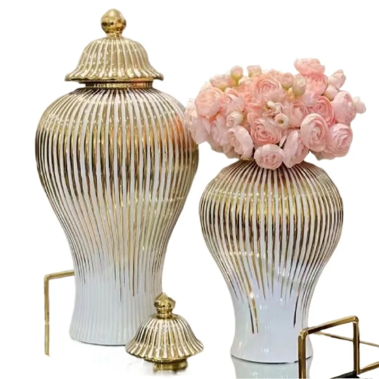 Luxury large chinese ceramic vases for decoration General Jar with Gold Plating Flower Vase Decorative Home Accent