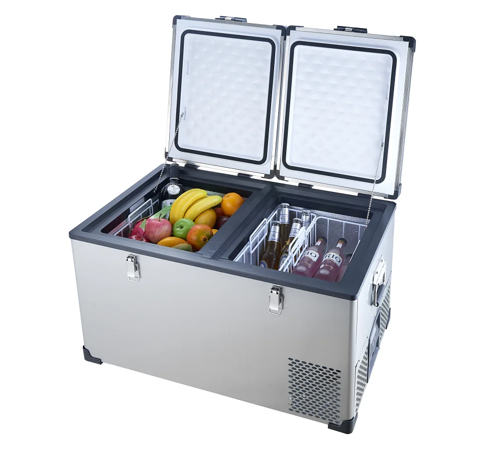 75L Stainless steel Portable Dual Zone Car Fridge Freezer 12V/24V DC Outdoor Camping Cooler