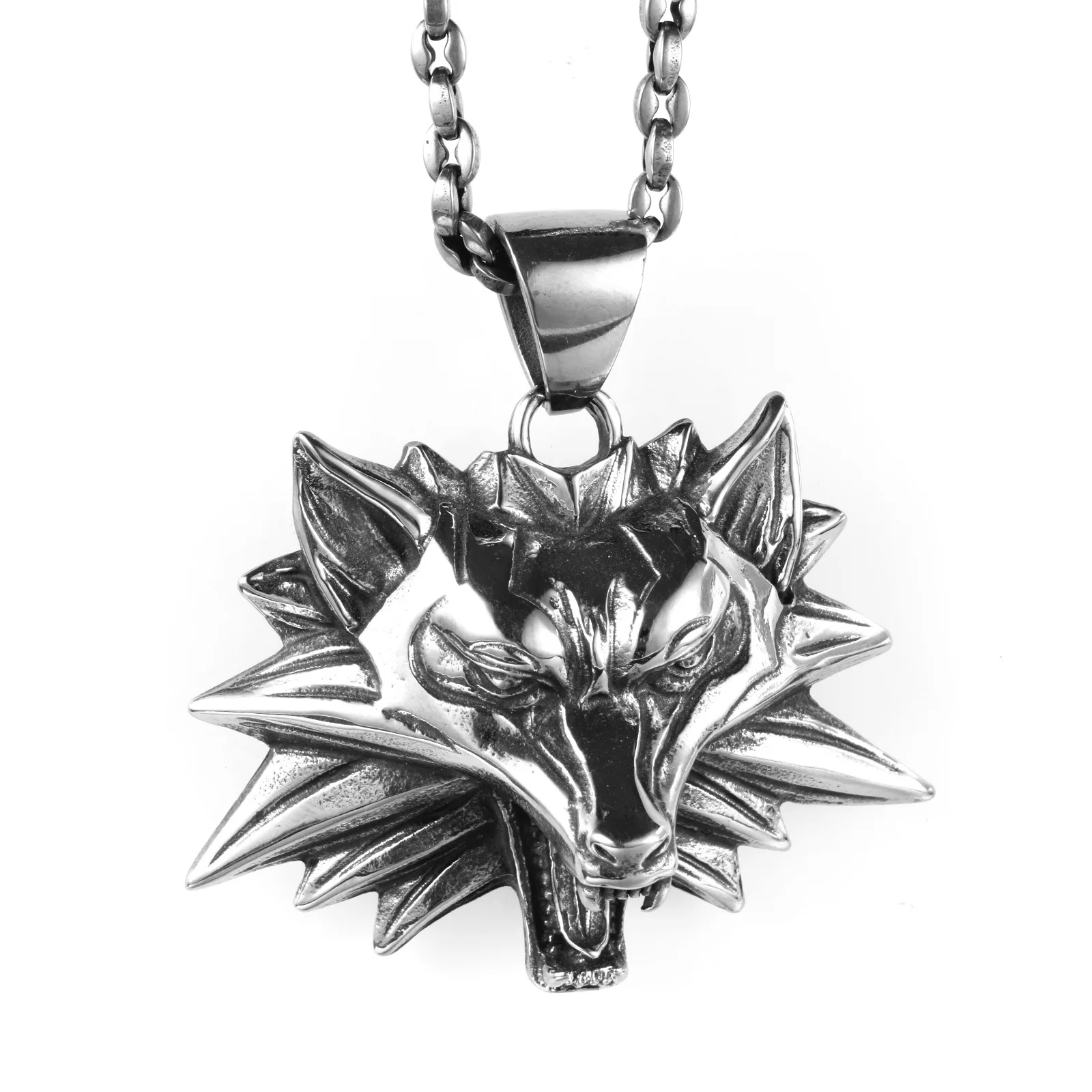 Stainless Steel TheWitcher jewelry Wizard 3 Wild Hunt Game pendant necklace Geralt wolf head necklace