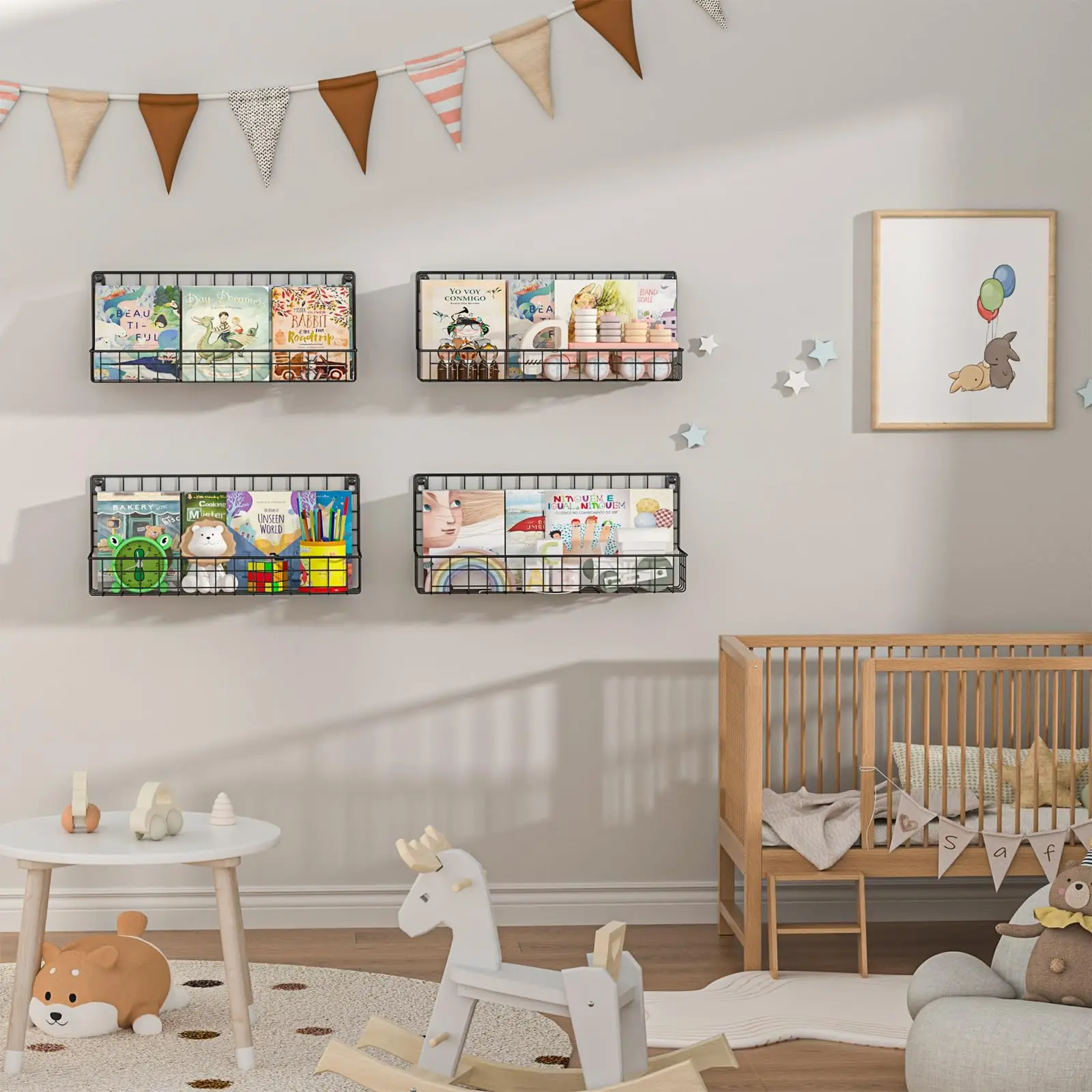 Hot sale Floating Book Wall Mounted Metal Kids Bookshelf Display Stand Open rack shelf for Kids Nursery Toddler Classroom