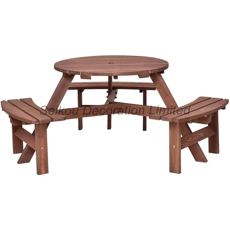 Outdoor Furniture Wooden Square Corner Picnic Table Wooden Table With Chair