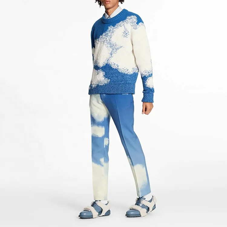 Finch garment custom mens sweater manufacturer thick knit jacquard sweaters colorblock woolen for