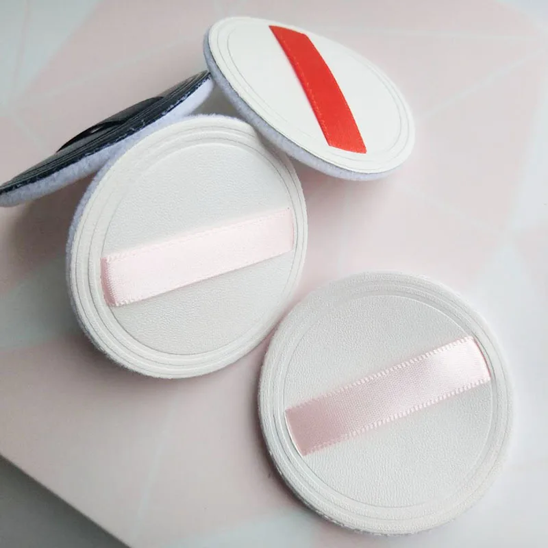 Soft PU Leather Soft Flocking Beauty powder puff with Ribbon for Face makeup