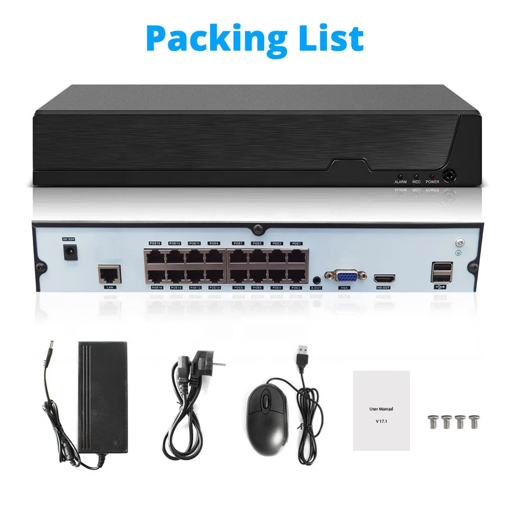 Face Detection 16 Channel 4K 16ch XMEYE NVR POE 16 Ports Network Video Recorder