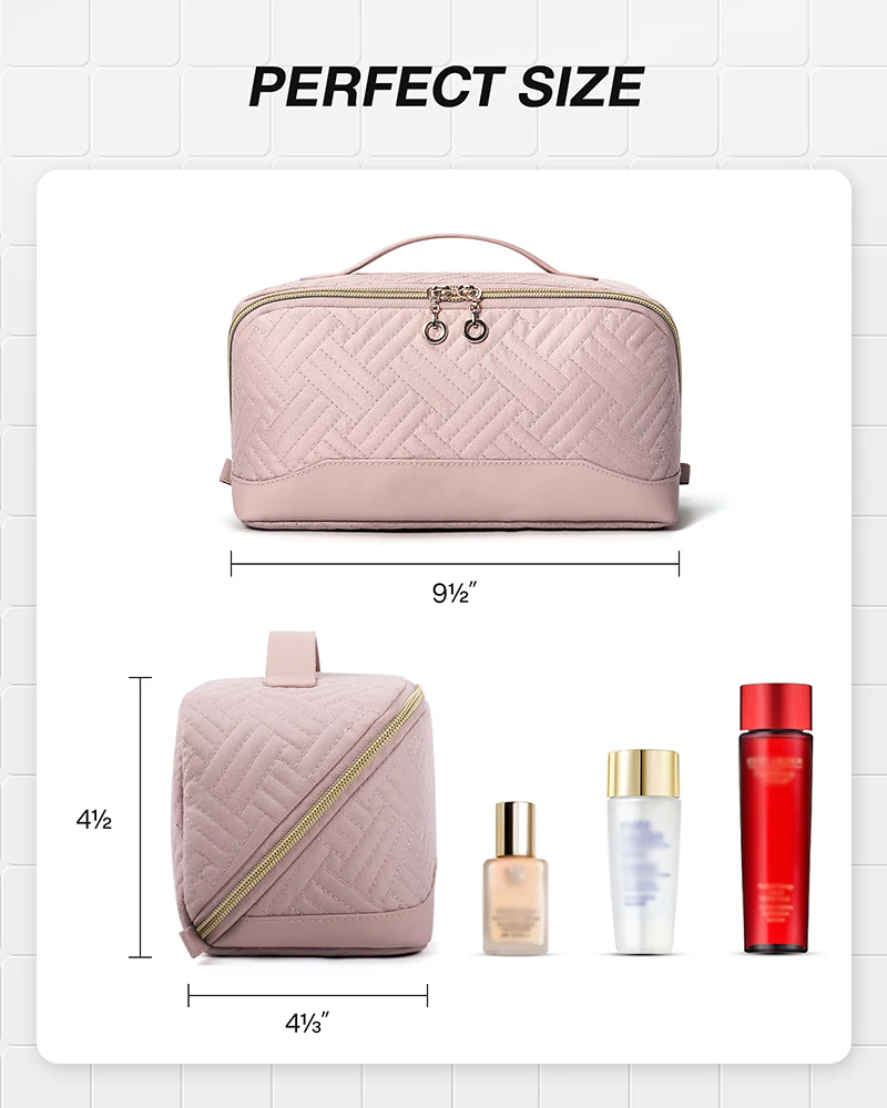 Large Capacity Travel Custom Toiletry Cosmetic Bag Flat Big Makeup Bag For Women Portable Waterproof Pu Leather Skincare Bag