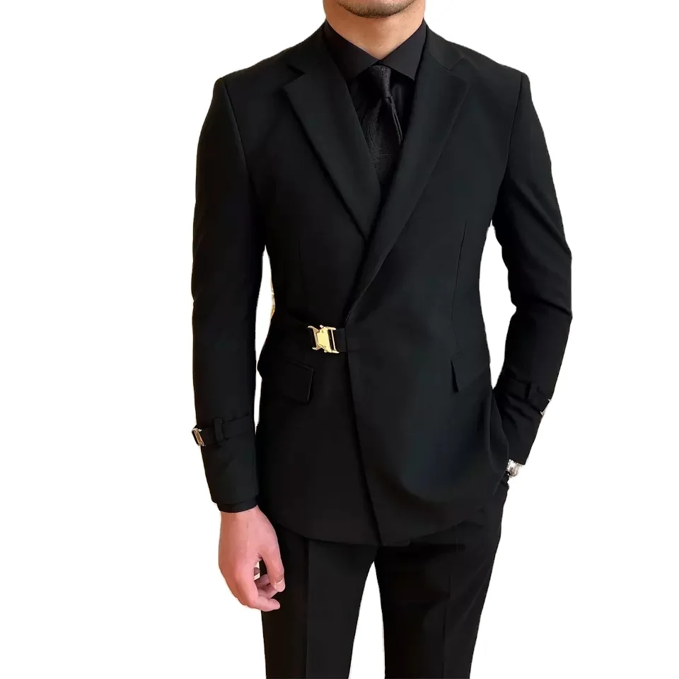 S-6XL High-quality factory  Men 2023 fall fashion black suit wedding banquet suit personality trend Latest Coat Pant Design