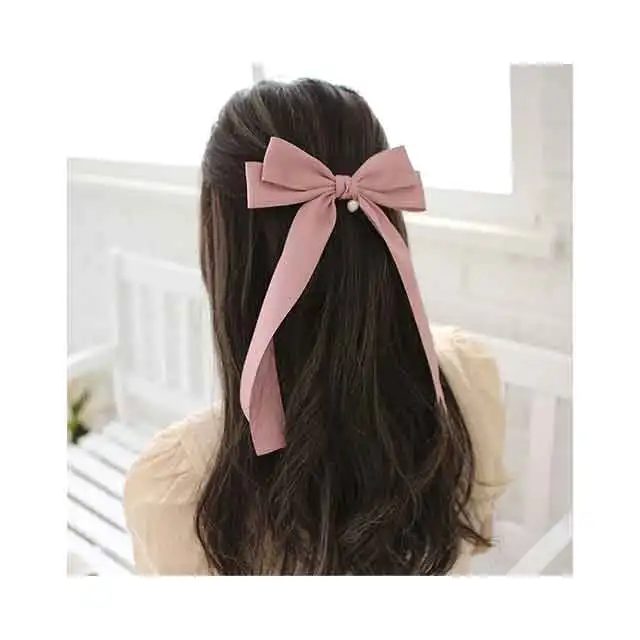 Hot selling romantic style ribbon hairpin Pearl Lulu Ribbon Hairpin made in Korea a large ribbon pin with pearls is best selling