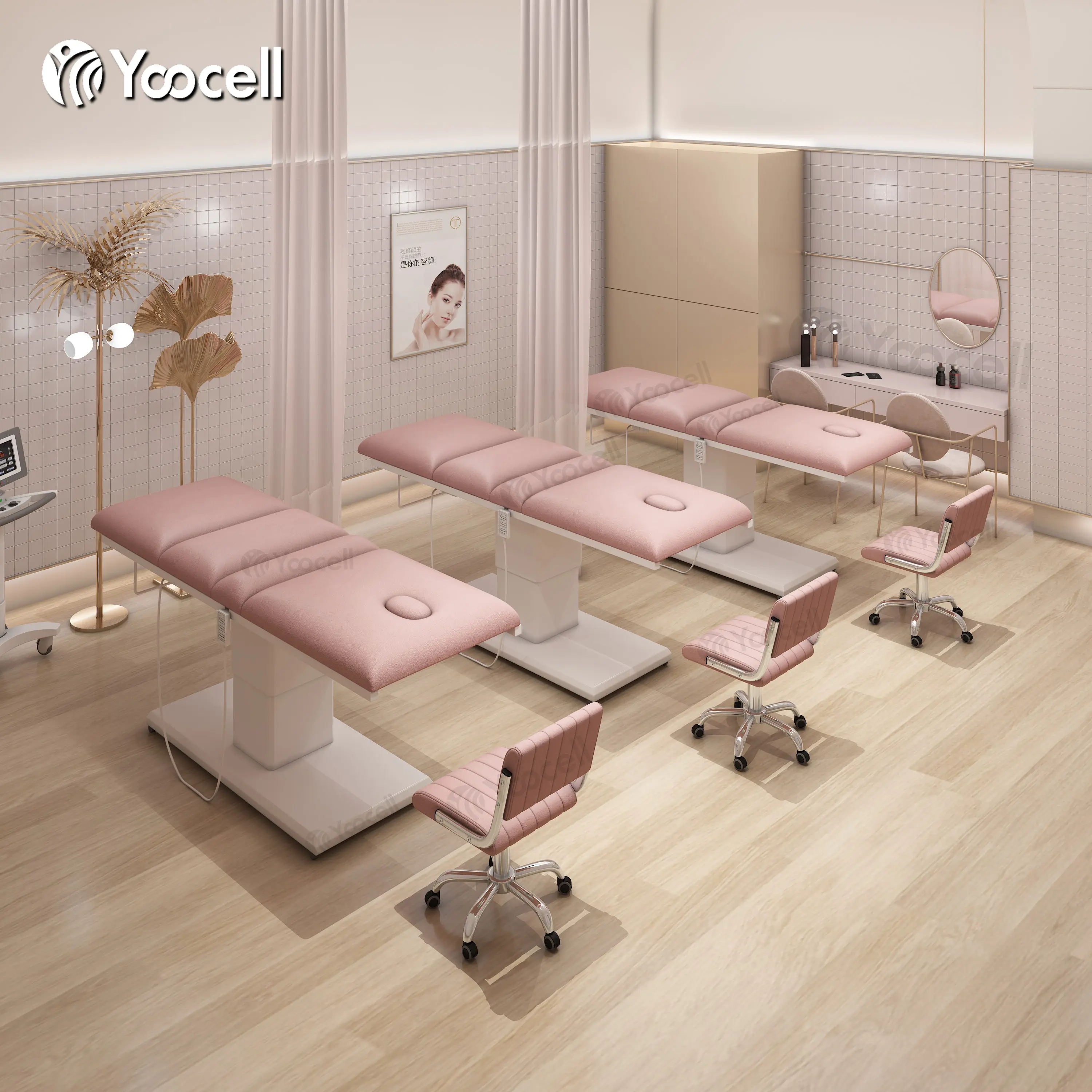  Лидер продаж кресло Yoocell розового цвета для лечения ресниц электрическая кровать красоты лица с 3 двигателями спа-салона массажа