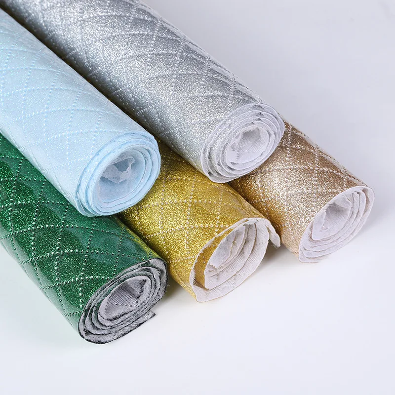 1.35MM New Embroidered Chunky Glitter Leather Fabric Sparkly Shinny PVC Leather with Film Durable Use for Shoe Bag Handbag
