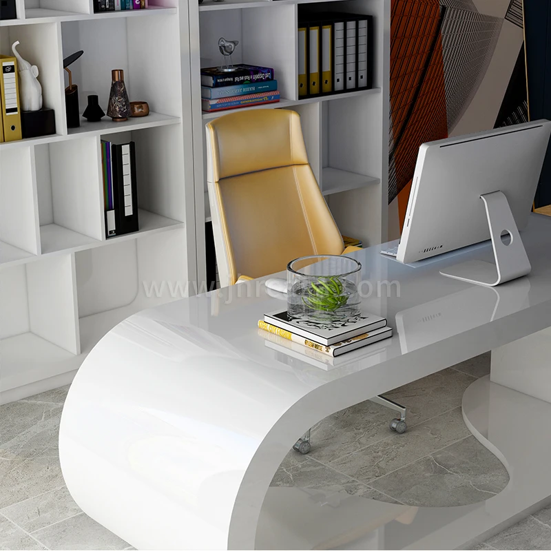 China supply High Glossy Curved Round Edge Modern Salon Office Furniture Table White CEO Office Desk