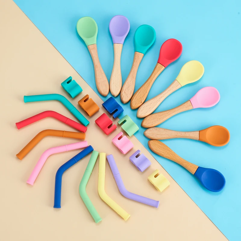 Silicone Child Food Grade Suction Bowl Plate Kid Baby Feeding Tableware Silicone Bowl With Straw Spoon