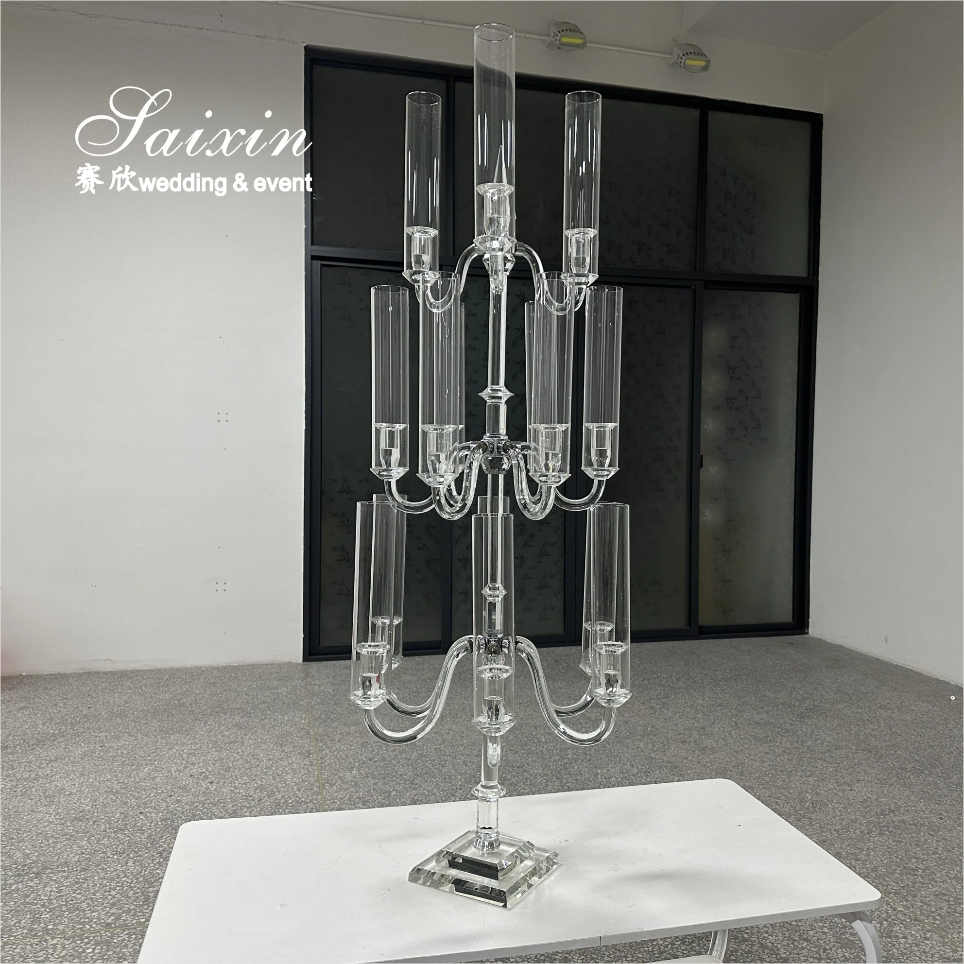 Saixin New Design Tall Wedding Centerpiece Table Decoration 15 Arms Crystal Candelabra