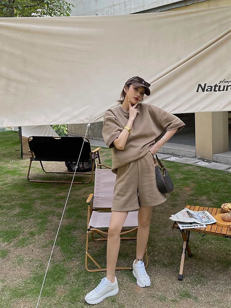 2022 Summer custom casual 2 piece set women hoodies high quality cotton short two piece set women clothing