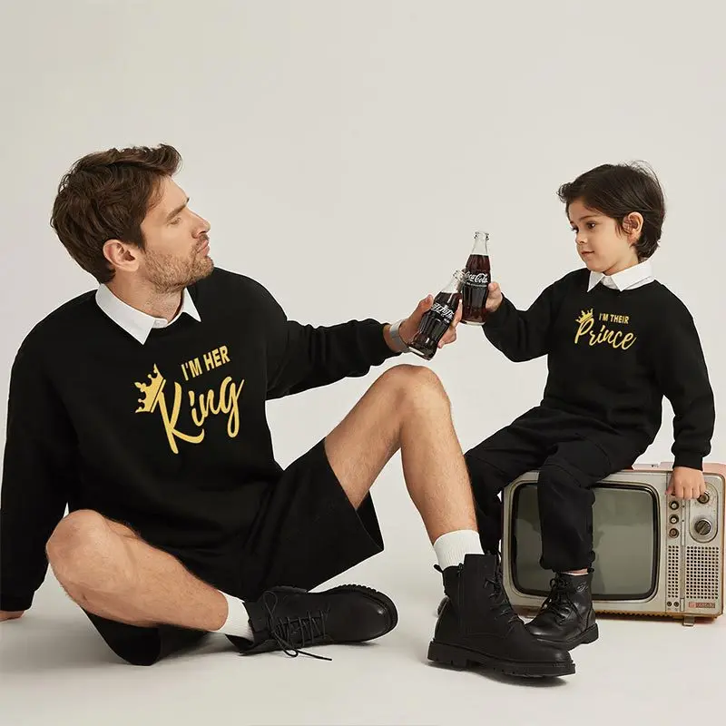 
Custom Letter Print King Queen Prince Princess Sweatshirts Wholesale Oversize Casual Pullover Spring Family Matching Clothing 