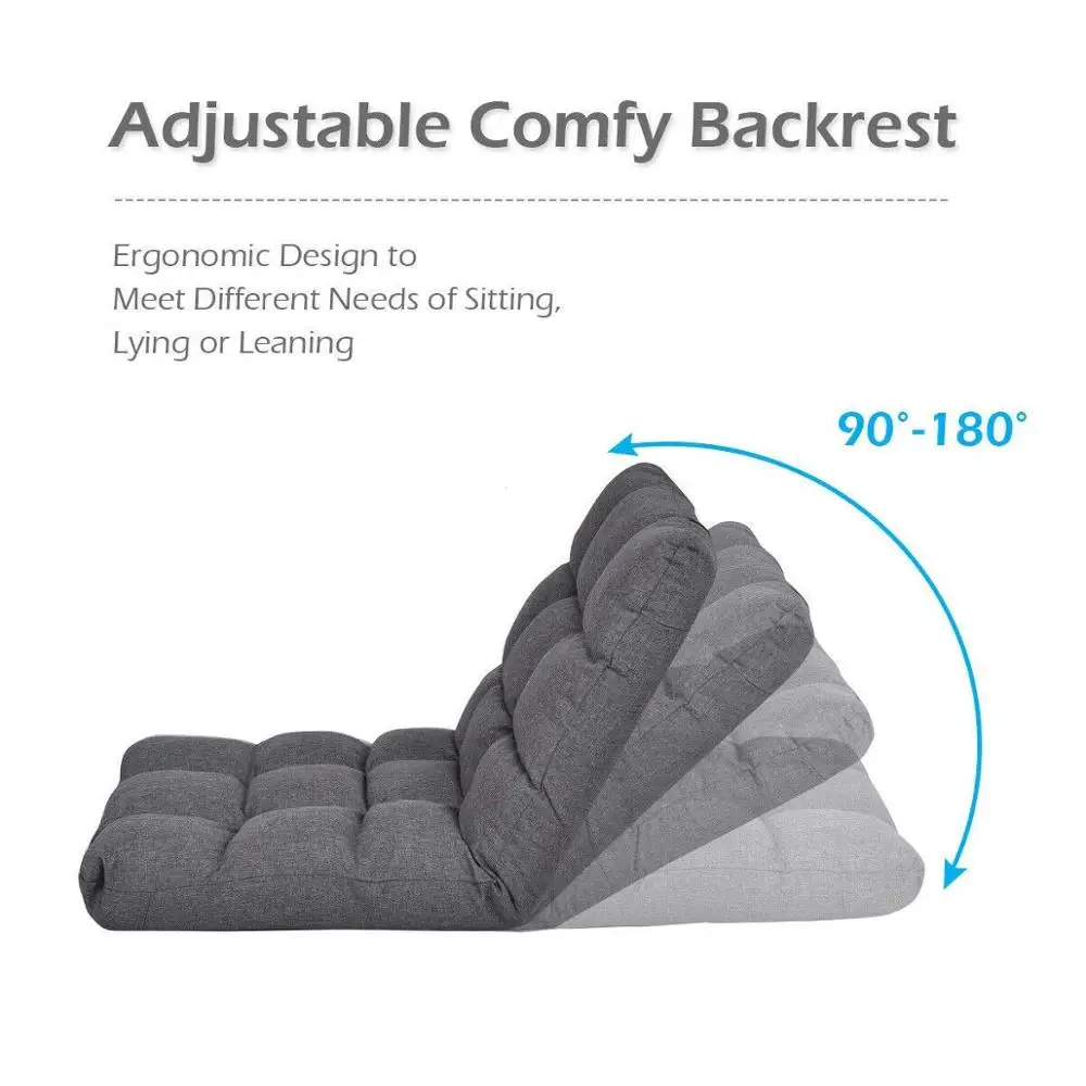 JKY Furniture Japanese Tatami Adjustable Gaming 14-Position Cushioned Folding Lazy Floor Recliner Sofa Chair