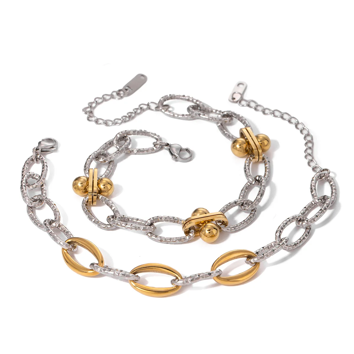 Cyin New Trendy Jewelry Set Bracelet Stainless Steel 18k Gold And Silver Two-Tone Color Hammered Thick Chain Bracelet For Women