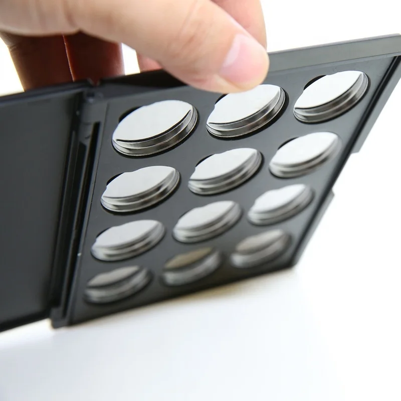 LZ Pack Stock 100pcs Matte Black Rectangle 12 Colors 26mm Eyeshadow Case Private Label Empty Magnetic Eyeshadow Palette With Pan