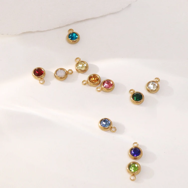 Trendy Birthday 12 Month Stainless Steel Birthstone Charm Stainless Steel Pendant Wholesale sign Diy Charms For Jewelry Making