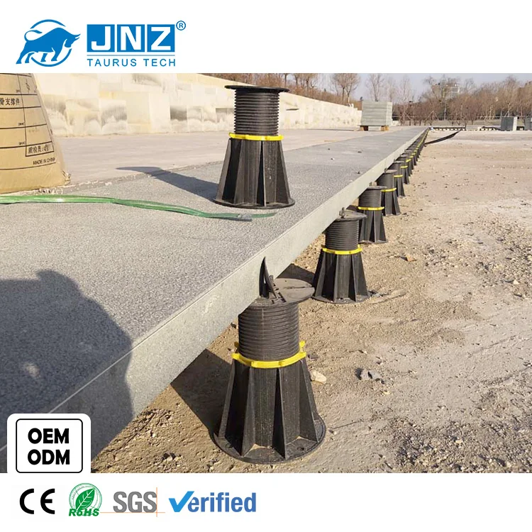 Adjustable plastic pedestal paving stone tile, wood deck joist systems