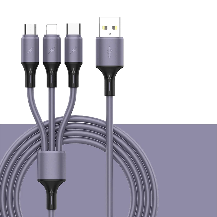 Best quality fast charging cable 1.2M 3 in 1 micro usb type-c 8pin charger cable for mobile phone Drag three