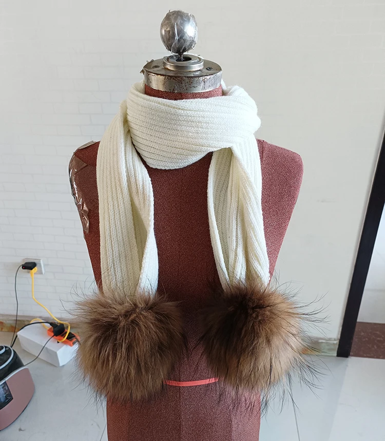 Autumn Winter Baby Scarf Solid Color Raccoon Fur Pompoms Ball Neck Warmers Kids Scarves Boys Girls Winter Knitted Scarf