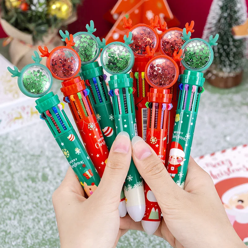 2022 Christmas Stationery Christmas Ten color Student Stationery Wholesale Cartoon Multi color Pen Lovely Elk Ball Pen