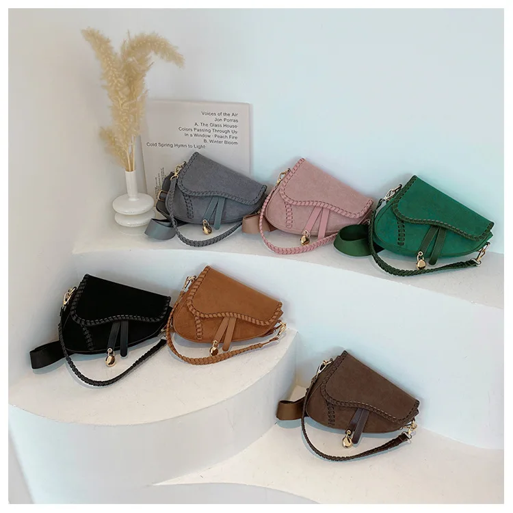 women fashion minimalist new Korean style retro handbags wide shoulder strap crossbody braided saddle bag