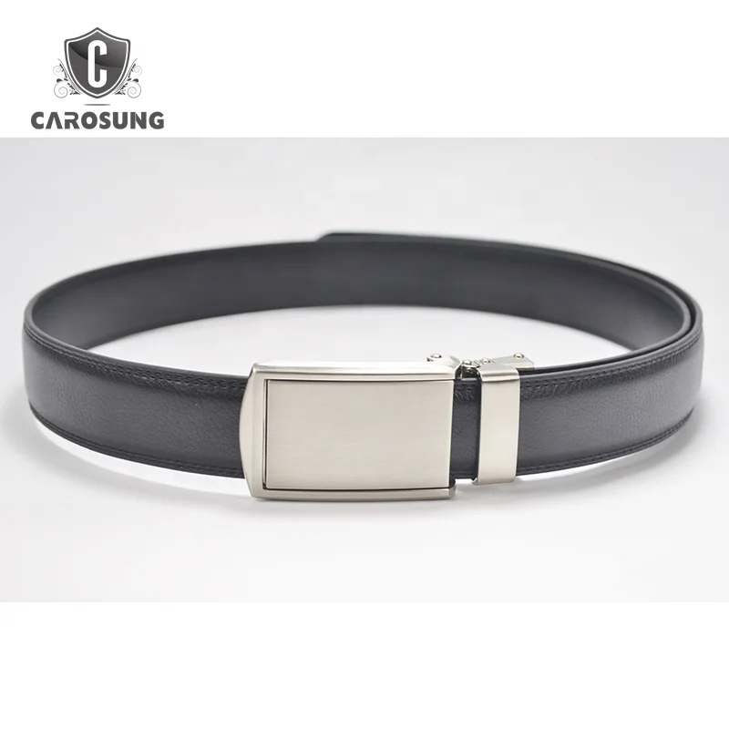 Carosung Slide Release Chrome Brushed Buckles Custom Leather Belts for Men Automatic Buckle in 32mm