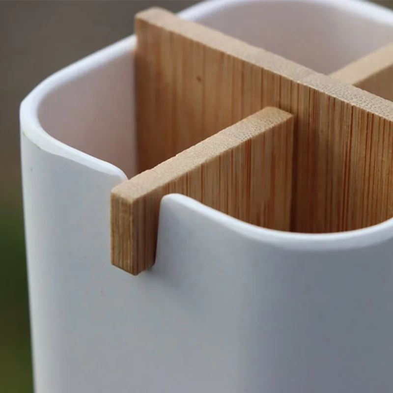 Multi Purpose Bamboo Cooking Utensil Holder for Kitchen Sink Counter Bathroom Countertop Storage Organizer with Compartments