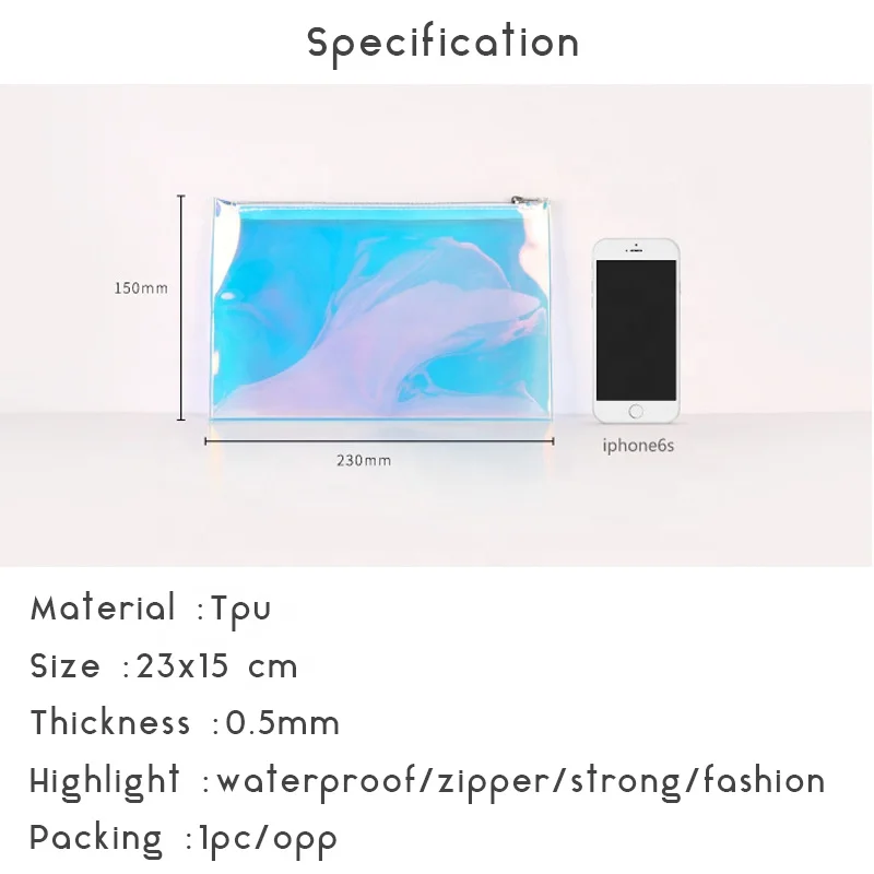 
Byleading Factory Fashion Strong Zipper Organizer Tpu Holographic Cosmetic Bag Clear Makeup 