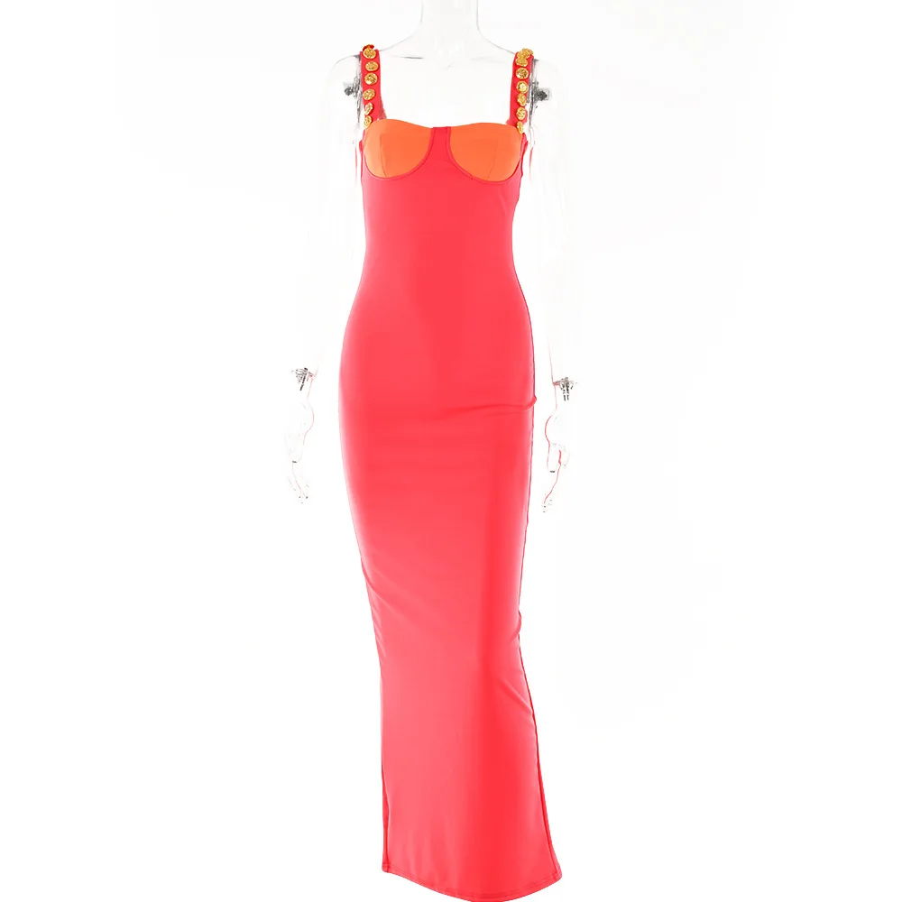 2022 New Arrivals Fashion Women Clothes Patchwork Candy Color Sleeveless Dresses Elegant and Wild Ladies Party Dress 2 Sets S-L