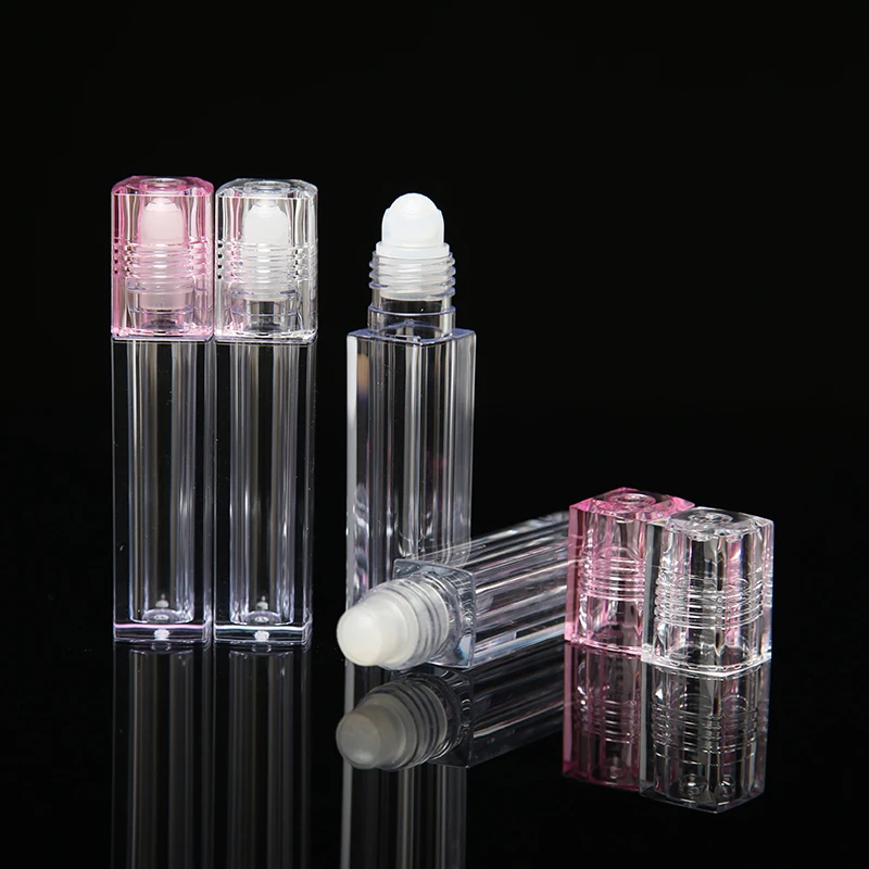 Luxury 6ml 7ml empty square all clear roll on lip gloss tubes container with pink top lipgloss roller tube