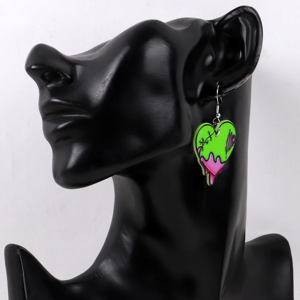 Wholesale new Halloween Zombie dripping blood Heart Lip Tongue Brain fluorescent green hiphop Drop Earrings acrylic for women