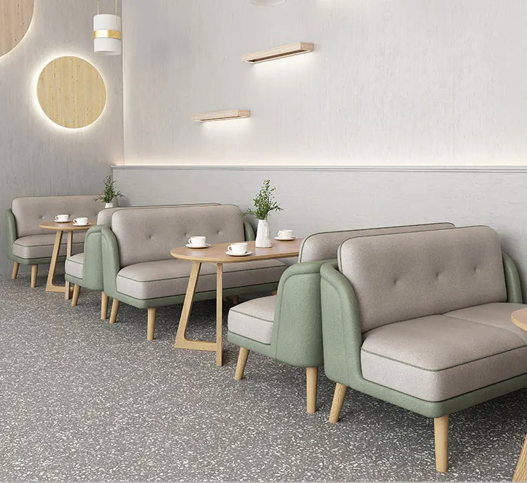 Cafe shop dining chairs and table set sofa booth seating tech cloth dining chairs with ash legs