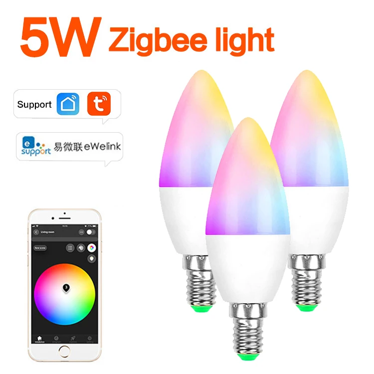 Умные лампы E14 RGB CW Tuya Wi-Fi 5 Вт музыкальные свечи совместимы с Alexa Google home