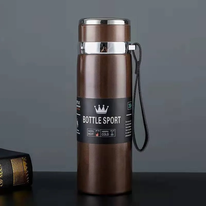 Custom  big capacity double wall vacuum thermos cup stainless steel insulated travel sport water bottles with strap