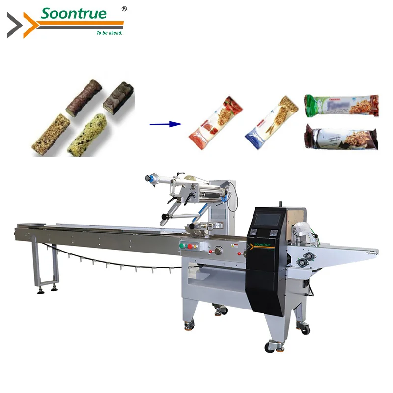 fully automatic granola protein cereal energy chocolate bar hffs pillow packaging machine manufacturer