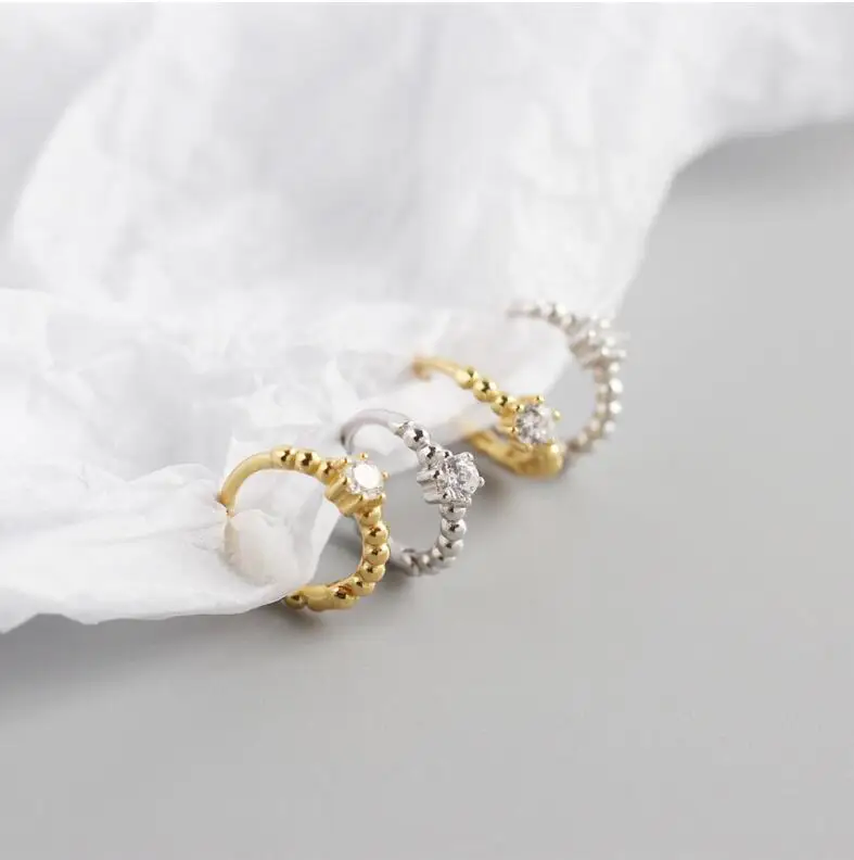 18k gold sterling silver earrings fashion Women Teen Girls Simple Trendy Small Gold Beaded Hoop Earrings with Diamond