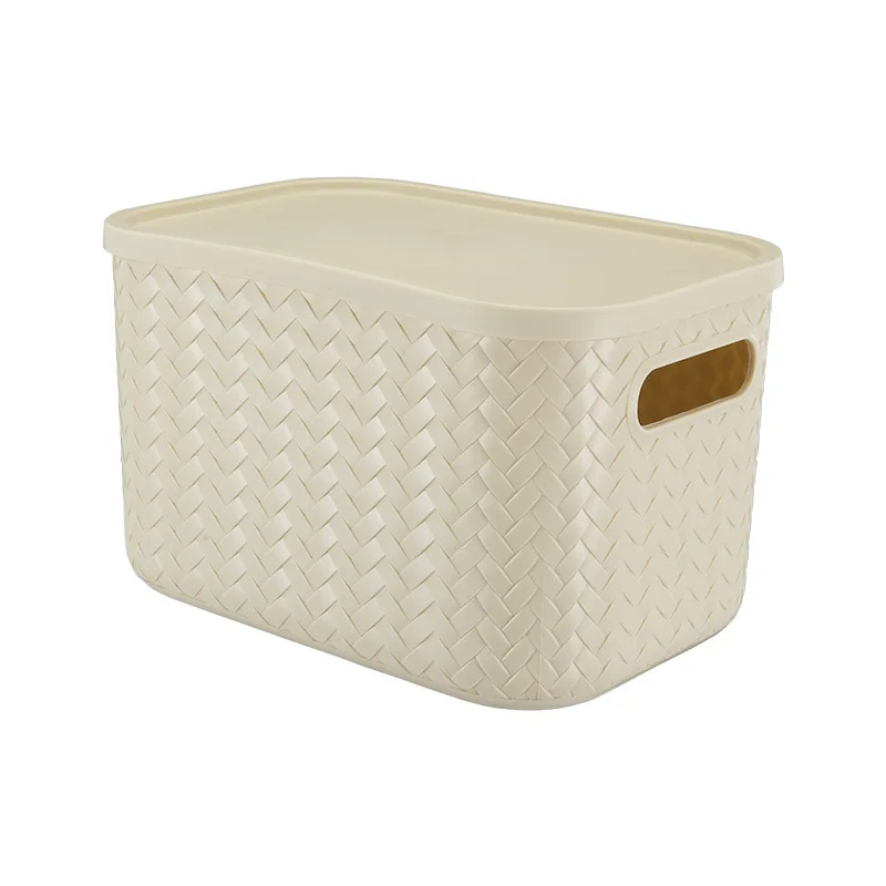 Plastic storage basket toy sundry desktop storage makeup organizer with bamboo lid storage containers for living room