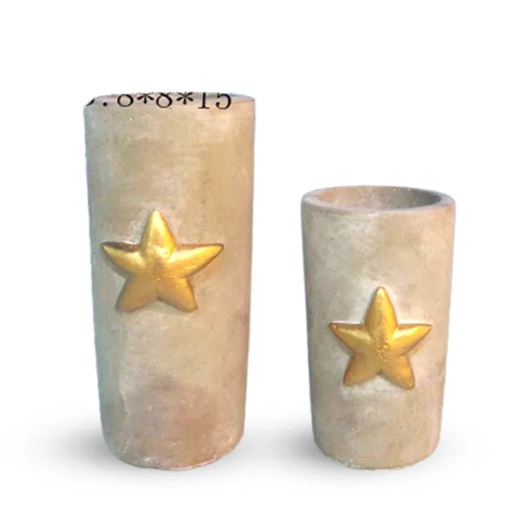 JC45 Cement Candle Jar Cylinder Concrete Candle Holder Candle Stand Gold Candlestck for Church and Wedding