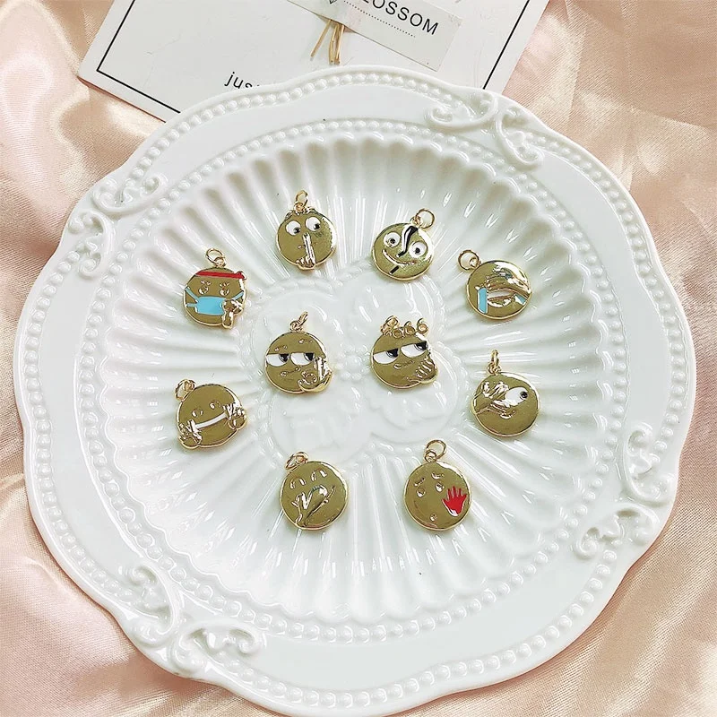 
Jewelry wholesale Gold Plated Enamel funny Jewelry Happy/Sad/Cry Face Emotion Pendant Necklace 