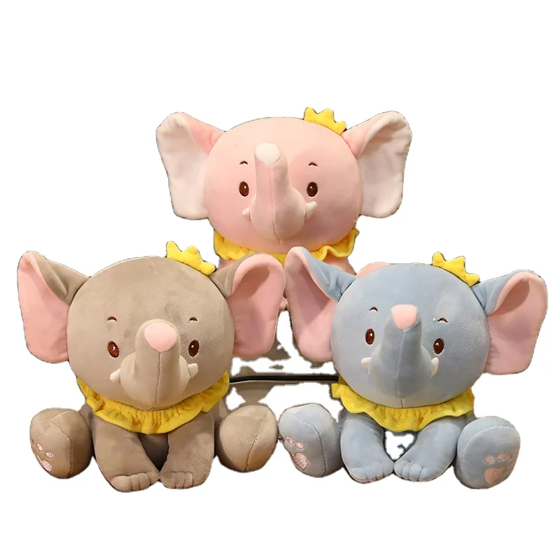 Amazon sells new crown Elephant Plush toys baby pillow soft and comfortable elephant doll can be customized logo wholesale