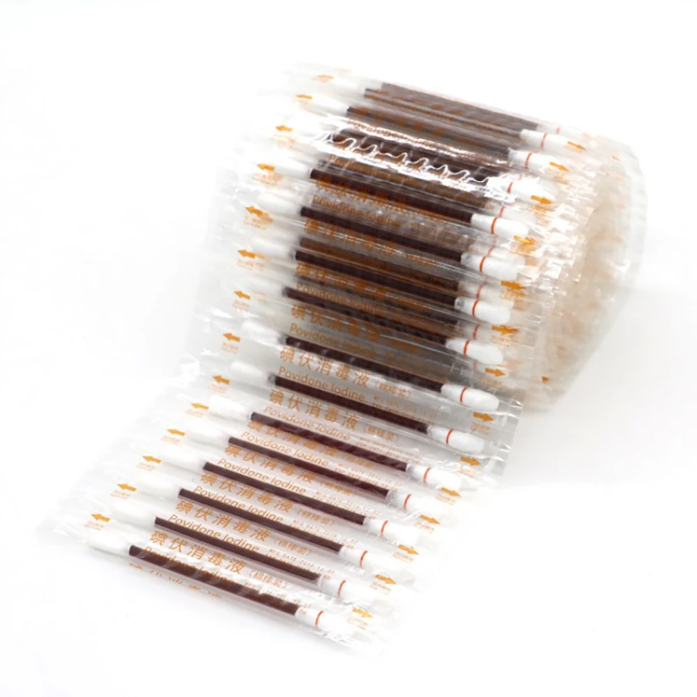 Custom Disposable Emergency Cotton Stick Iodine Swab Home Outdoor First Aid Kit Double Head Medical Cleaning Supplies