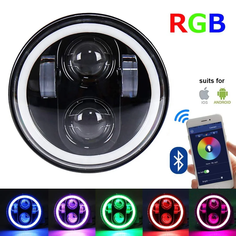 Factory Price High/Low Beam 5-3/4 Halo Remote Control DRL Angle Eyes Headlamp 5.75' LED Projection RGB Headlights for Harley
