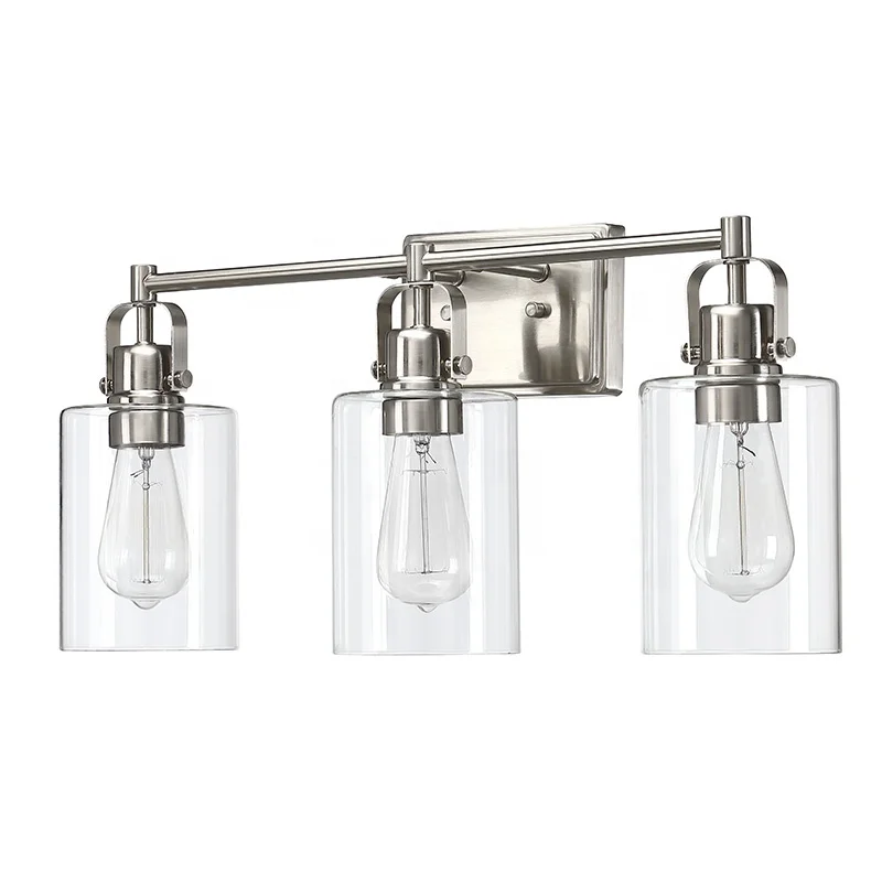 Bathroom Light Fixtures Modern Farmhouse 3 Light Vanity Light Indoor Wall Lamp in Satin Nickel Finish Clear glass shade