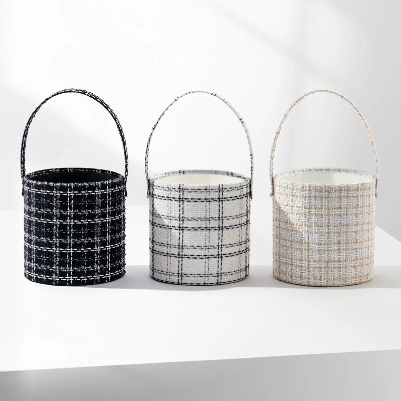 creative fabric round flower box wholesale rose flower arrangements cardboard bouquets bucket with handle