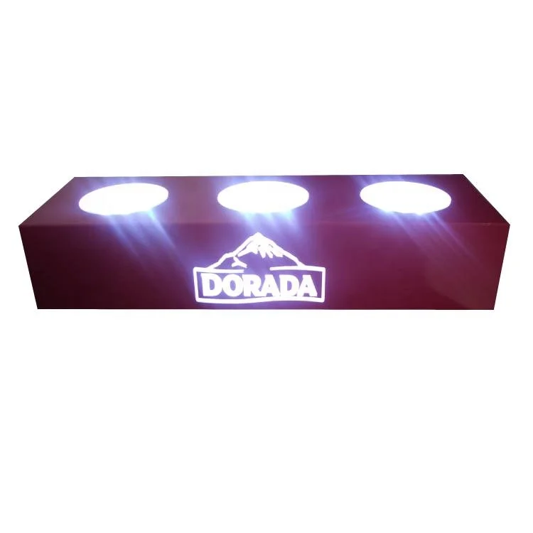 2020 fashion luxury customize counter top led Illuminate 3 bottles acrylic display with logo light up on front