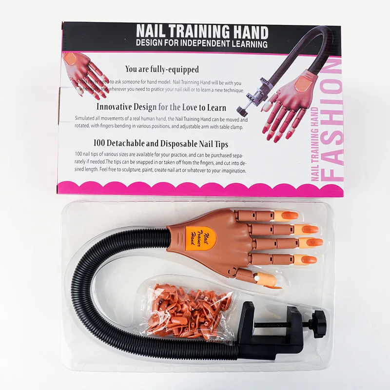 July Flexible Nail Art Practice Hand Bendable Nail Practice Hands Training kit with Tips Mannequin Hand for Nails